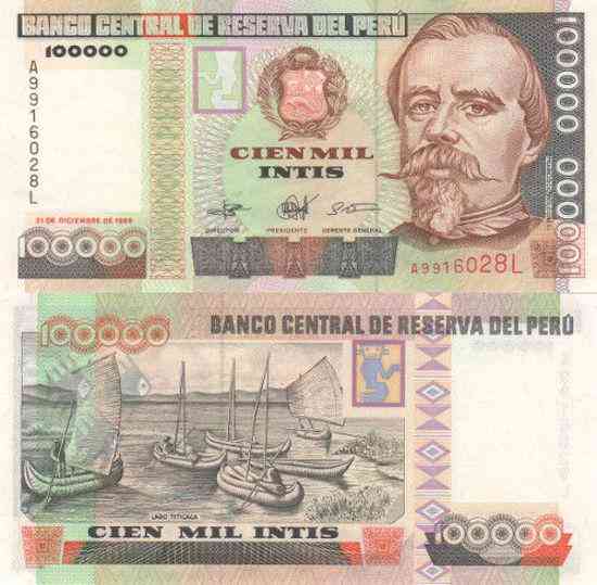 Перу / Peru 100000 Intis 1989 Pick 145 UNC Полтава