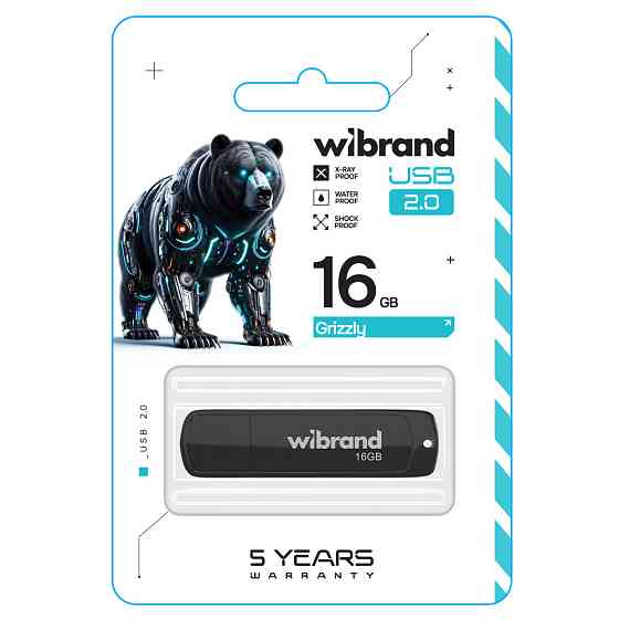 Флешка flash Wibrand USB 2.0 Grizzly 16Gb Black WI2.0 / GR16P3B Одеса