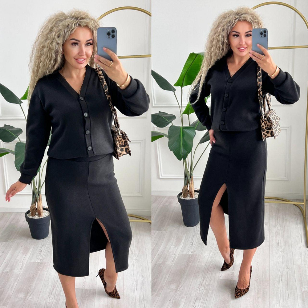 Жіночий неймовірний костюм кардиган + спідниця ангора в'язання на трикотажі Чорний, 52/54 Одеса - фото 10