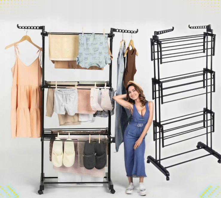 Складна вертикальна сушарка для білизни (72 × 64 × 170 см) 3 рівні + 1 для взуття, Чорна Київ - фото 10