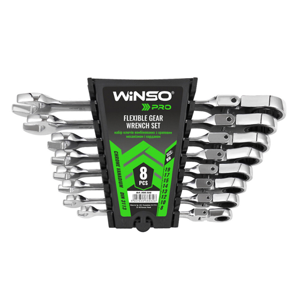 Набор ключей Winso PRO комбинированные с трещоткой и карданом CR-V 8шт (8-10-12-13-14-15-17-19мм) Київ - фото 1