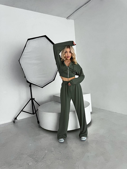 Жіночий прогулянковий костюм-двійка: кофта та штани турецька двонитка Хакі, 46/48 Одеса - фото 6