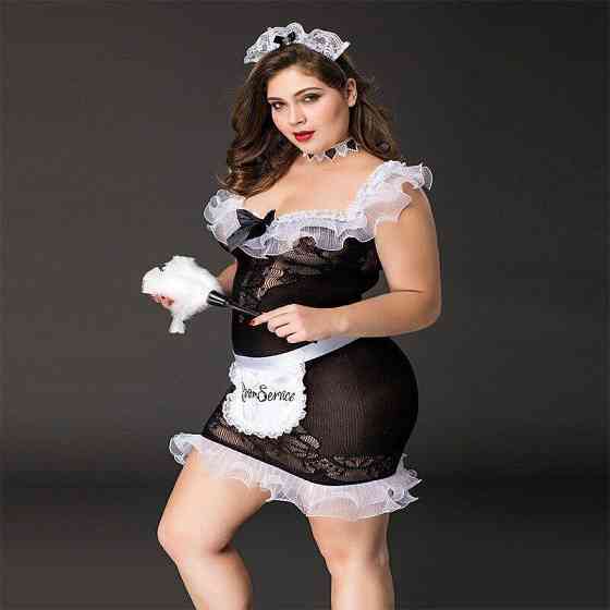 Костюм покоївки JSY «Слухняна Ельма» Plus Size Black, сукня, фартух, головний убір покоївки Sex Aura Київ