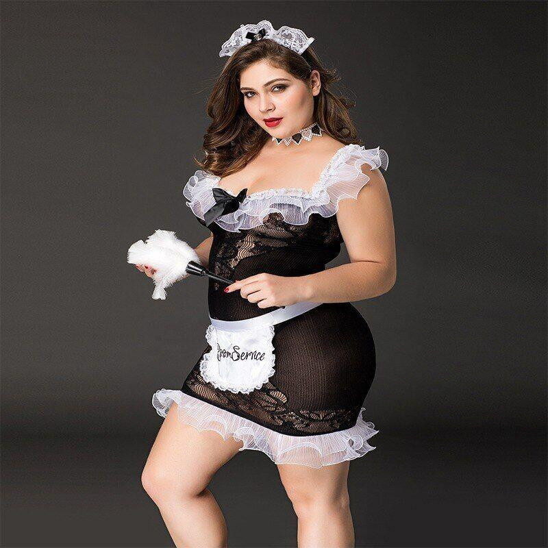 Костюм покоївки JSY «Слухняна Ельма» Plus Size Black, сукня, фартух, головний убір покоївки Sex Aura Київ - фото 3