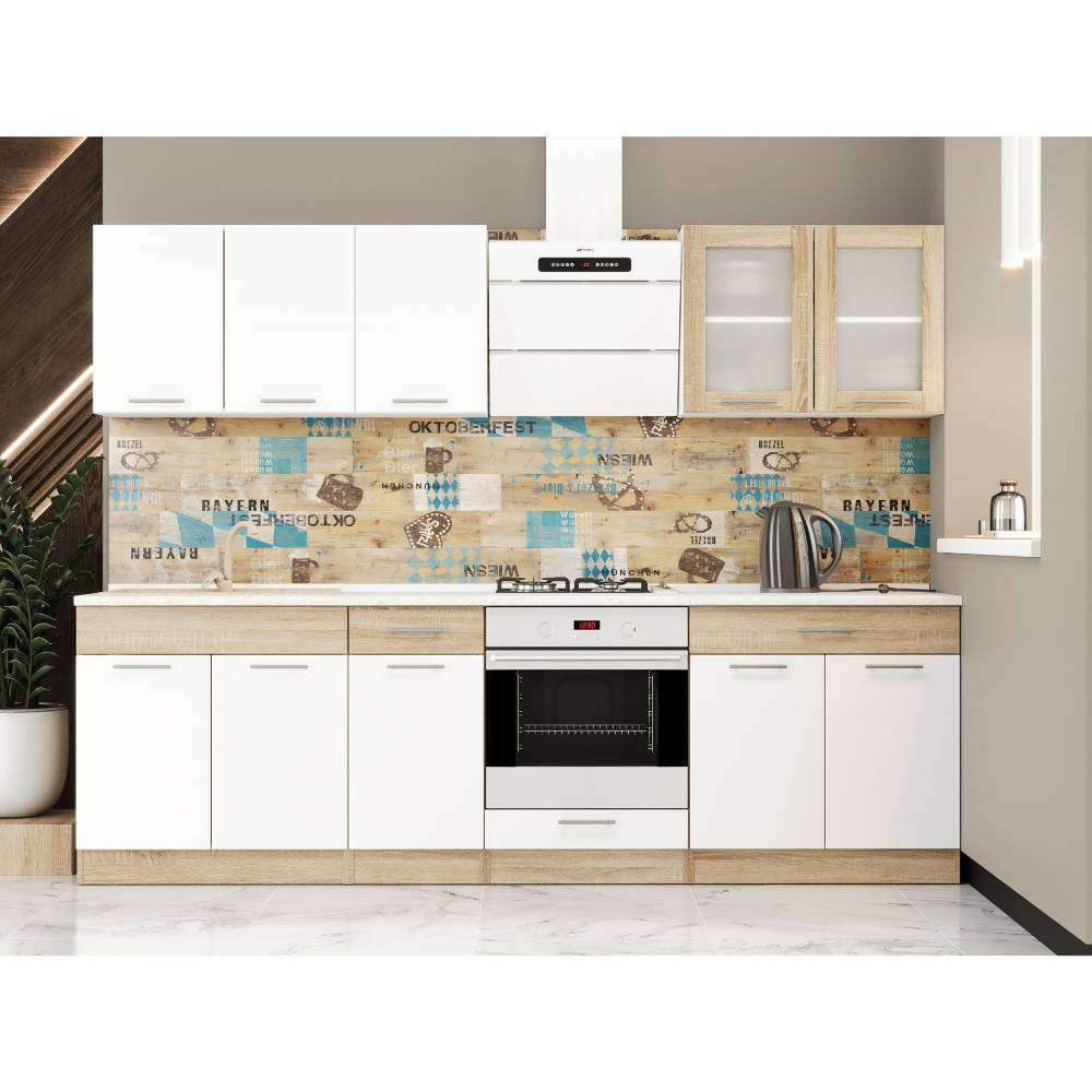 Кухня модульная Эверест Эко набор №4 дуб сонома/нимфея альба (белый) 2,6 м столешница Скай (DTM-071062) Львов - изображение 1