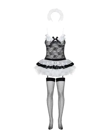 Еротичний костюм покоївки зі спідницею Obsessive Housemaid 5 pcs costume L/XL, чорно-білий, топ з пі Львов