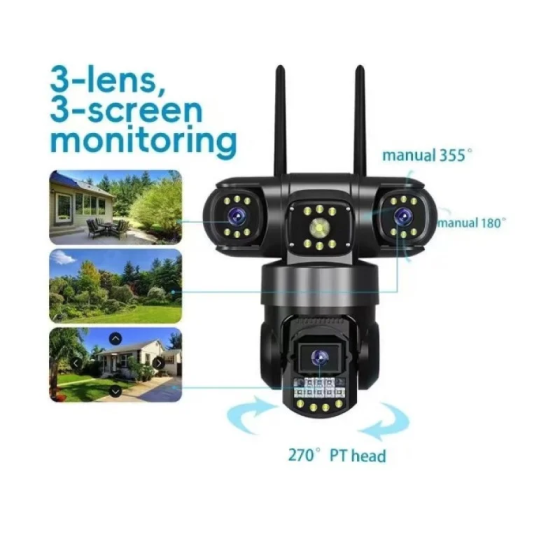 Уличная поворотная IP-камера SC28 V380 Pro: тройной экран, 3 объектива (Wi-Fi / 4G), PTZ 360° и ночное видение Одесса