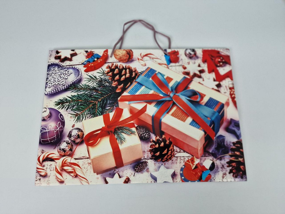 Картонные пакеты с ручками Гигант горизонтальные Новогодние  46*33*15-008 (12 шт) Харьков - изображение 2