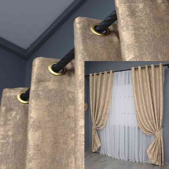 Комплект штор на люверсах VR-Textil Жакард Sultan YL № 1699ш Темно-бежевий 150х250 см 2 шт (37-0250) Київ