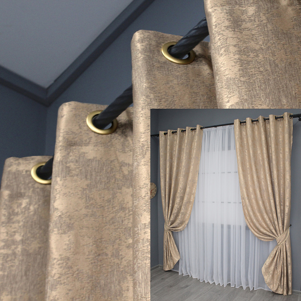 Комплект штор на люверсах VR-Textil Жакард Sultan YL № 1699ш Темно-бежевий 150х250 см 2 шт (37-0250) Київ - фото 1