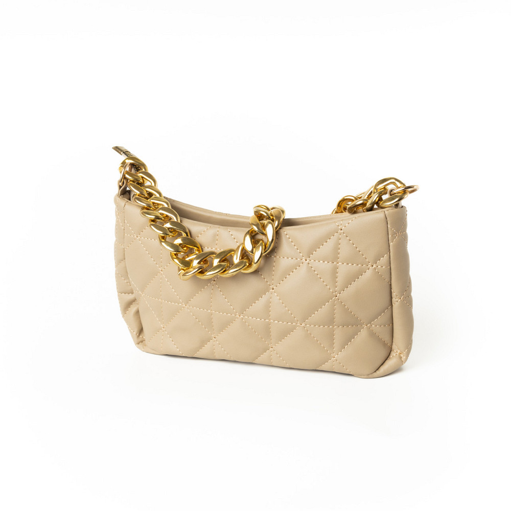 Сумка женская модная стильная с золотой цепочкой и стеганым рисунком, сумка клатч, Бежевый Каменец-Подольский - изображение 1