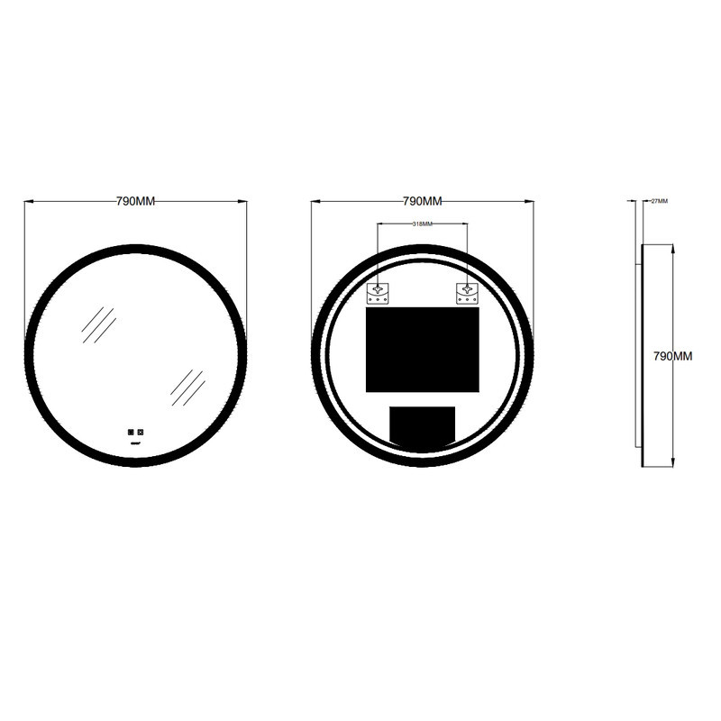Зеркало Zerix Solo MC02-80 с LED Touch, Anti-fog, диммером, регулятором яркости (ZX6066) Киев - изображение 2
