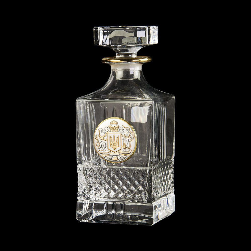 Набор для виски Boss Crystal «Гербовый с трезубцем» графин, 6 бокалов, серебро, золото, хрусталь, защитный лак Ровно - изображение 3