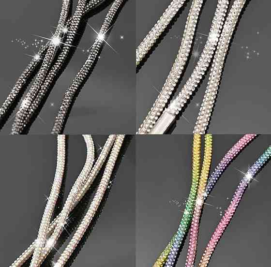 Шнурки зі стразами Райдужні 2 шт 100 см діаметр 6 мм Смела