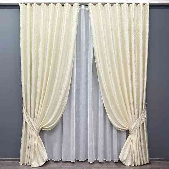 Комплект готових штор VR-Textil Льон мармур Pavliani ХО № 1908ш Молочний 100х270 см 2 шт (31-0056) Київ