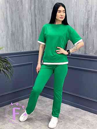 Летний трикотажный костюм-двойка Summer батал 50-52, Зеленый Киев