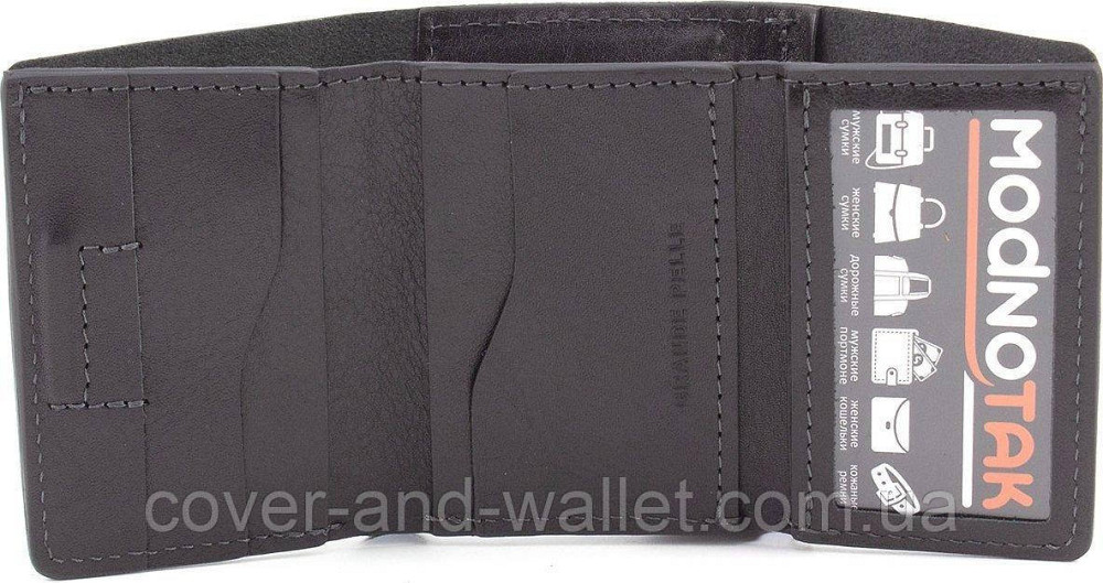 Универсальный мини кошелек вертикального типа из натуральной кожи черного цвета Grande Pelle Киев - изображение 5