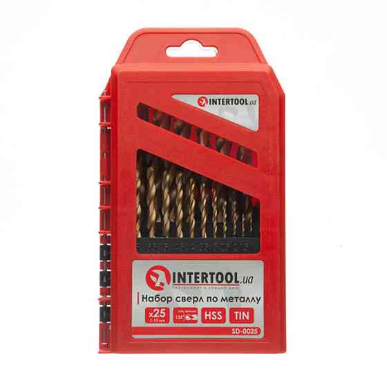 Набір свердел по металу DIN338 HSS, 25 шт. (1,0-13,0 мм), покриття Ti INTERTOOL SD-0025 Київ