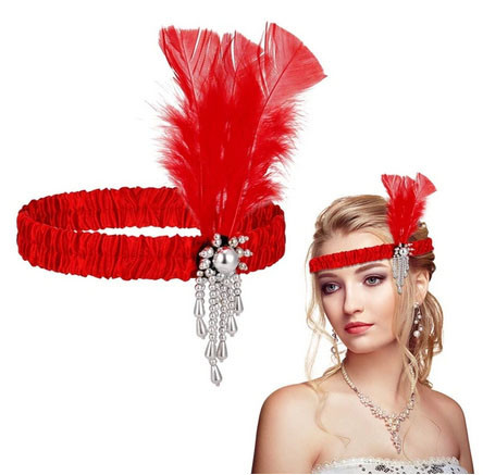 Пов'язка для волосся для танців з пером червона Київ - фото 1