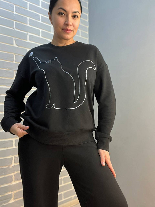 Костюм жіночий Joggy 8063-7557 світшот з малюнком кошеня та брюки широкі палаццо чорний, чорний, M Київ - фото 16