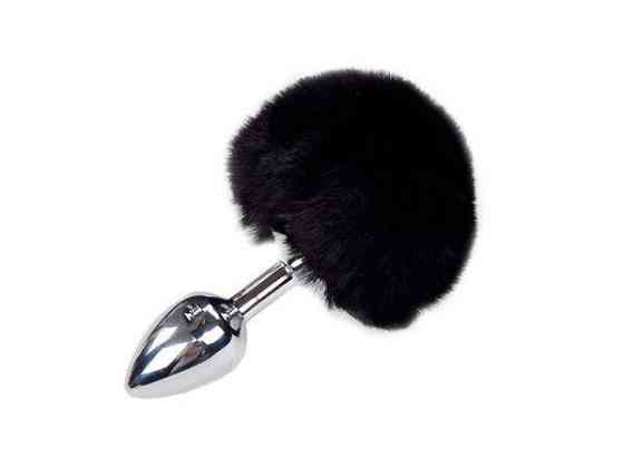 Металева анальна пробка Кролячий хвостик Alive Fluffy Plug S Black, діаметр 2,8 см Sex Aura Київ