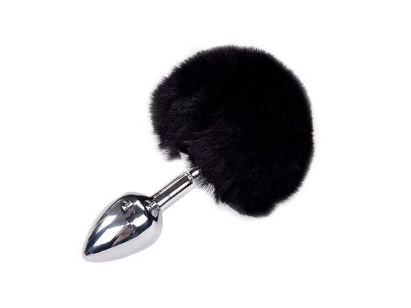 Металева анальна пробка Кролячий хвостик Alive Fluffy Plug S Black, діаметр 2,8 см Sex Aura Київ - фото 1