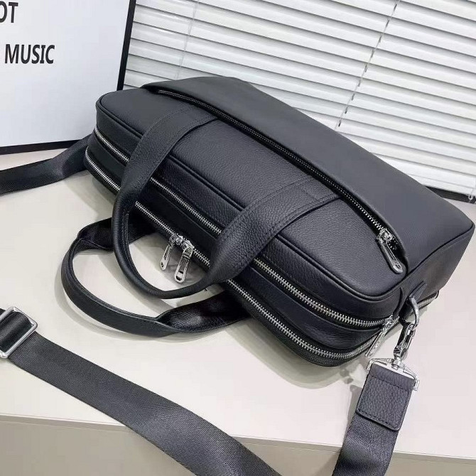 Кожаная мужская деловая сумка-портфель портфель для ноутбука черный Tiding Bag 56901 Каменское - изображение 7