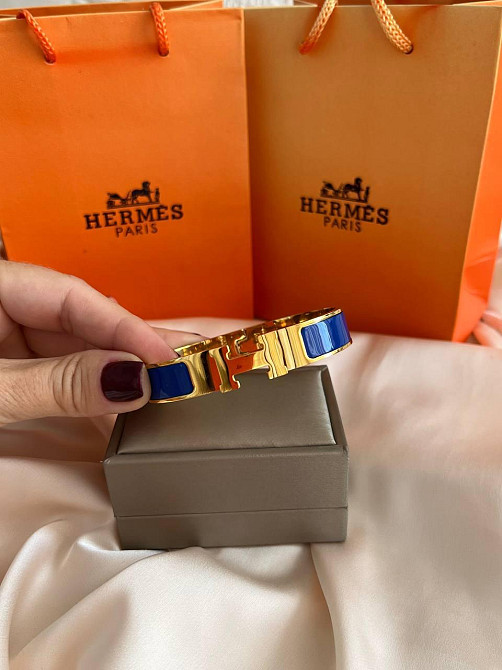 Роскошный браслет Hermes жесткий | насыщенный синий -  эмаль | напыление золото 18К |  размер 16-17 Одесса - изображение 10