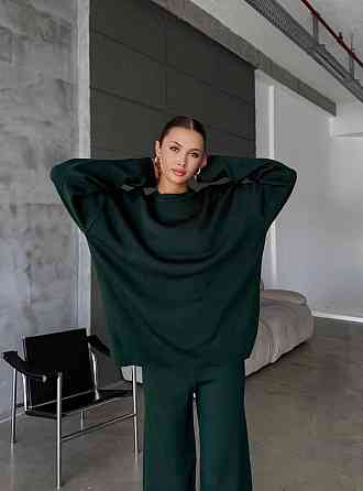 Жіночий затишний базовий костюм двійка з турецької ангори-кашемір Зелений, 46/48 Одеса