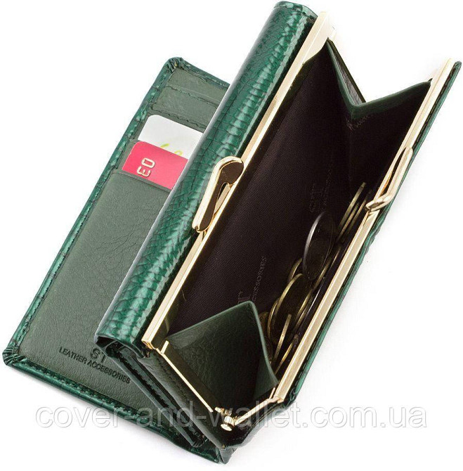 Невеликий лаковий жіночий гаманець на магнітній фіксації зеленого кольору Marco Coverna Київ - фото 8