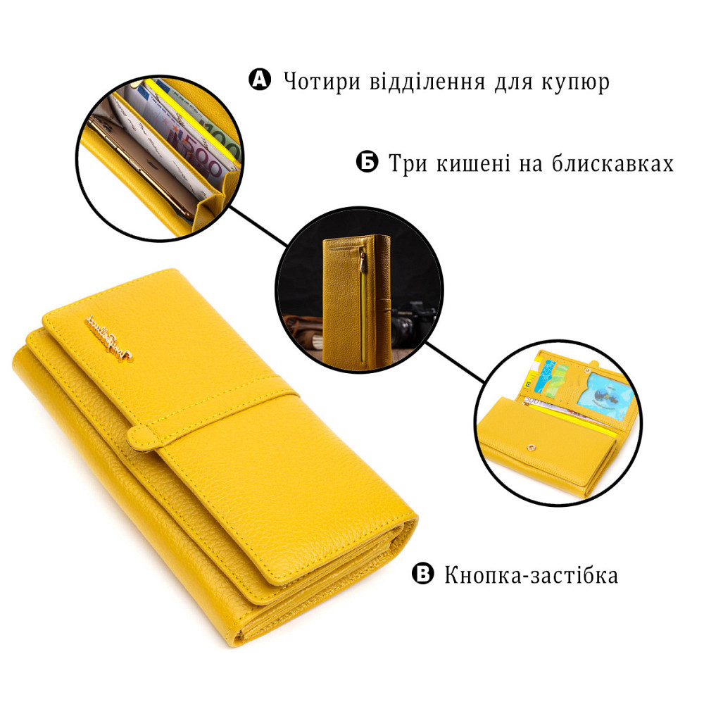 Барвистий жіночий гаманець з великою кількістю відділень із натуральної шкіри Tony Bellucci 21960 Жовтий Київ - фото 4