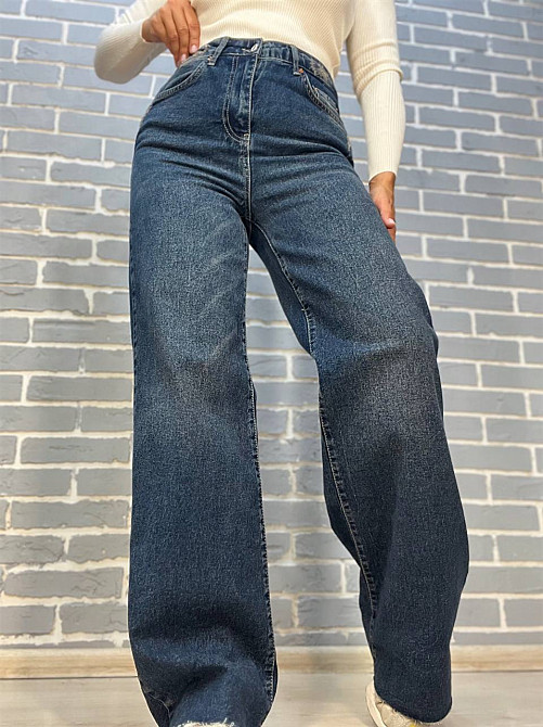 Джинсы женские Twin 1341 палаццо ровные от бедра стрейч отрезной низ, синий, 36, 36, 76 см, 100 см Киев - изображение 1