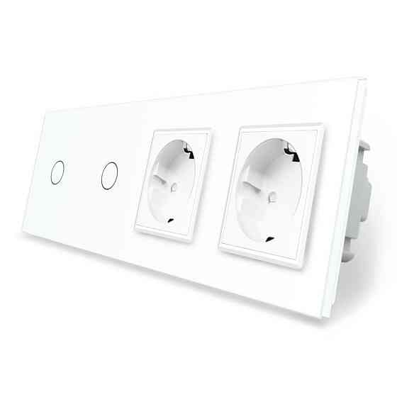 LIVOLO Сенсорний вимикач 2 сенсора (1-1) 2 розетки Livolo білий скло (VL-C701/C701/C7C2EU-11) Коломия