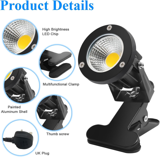 LED-прожектор Monsing 7 Вт 630 лм 3000K теплый белый, IP65, на зажиме, поворот 270°, кабель 2 м Киев