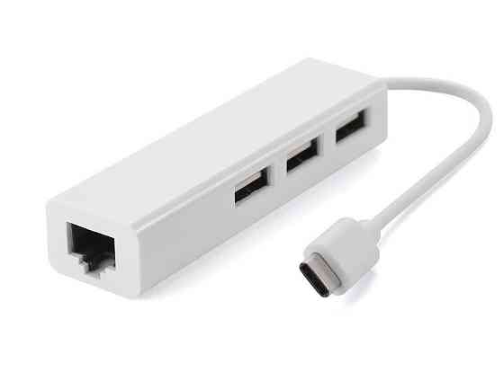 Хаб USB 2.0 Type-C -> 3xUSB 2.0 + RJ45 Fast Ethernet White Вінниця