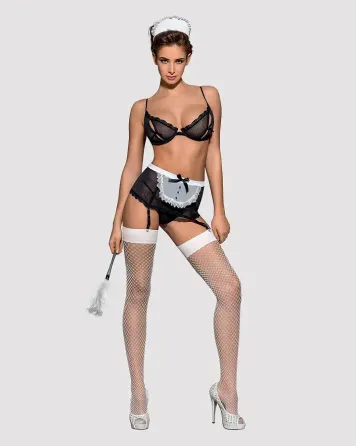 Еротичний костюм покоївки Obsessive Maidme set 5pcs S/M, бюстгальтер, пояс з фартухом, панчохи, стрі Львов
