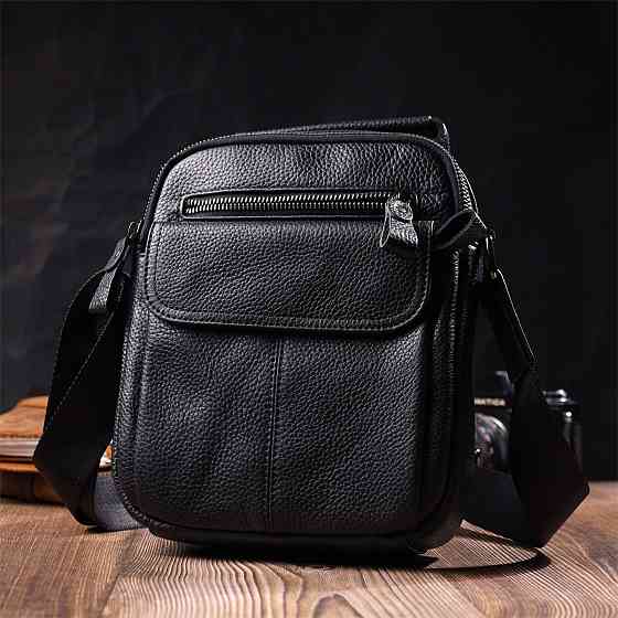 Вертикальная мужская сумка на плечо из натуральной кожи Vintage 22248 Черная Киев