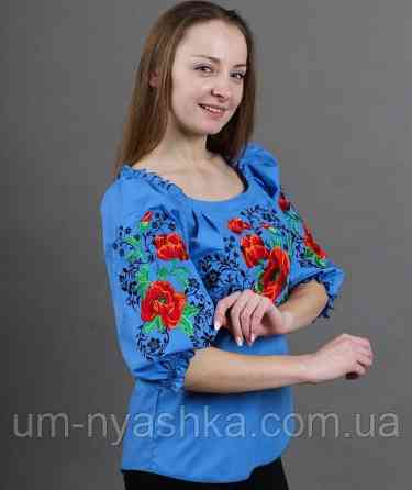 Блузка з вишивкою вишиванка "Сучасна" для жінок і дівчаток-підлітків Темно-синя р.S Кривий Ріг