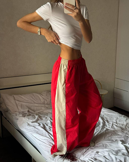 Жіночі спортивні оверсайз штани матова плащівка жатка Червоний Одеса - фото 1