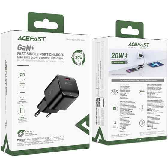 Зарядний пристрій USB-C 20W Gan A73 mini Fast Charger Black Acefast Винница