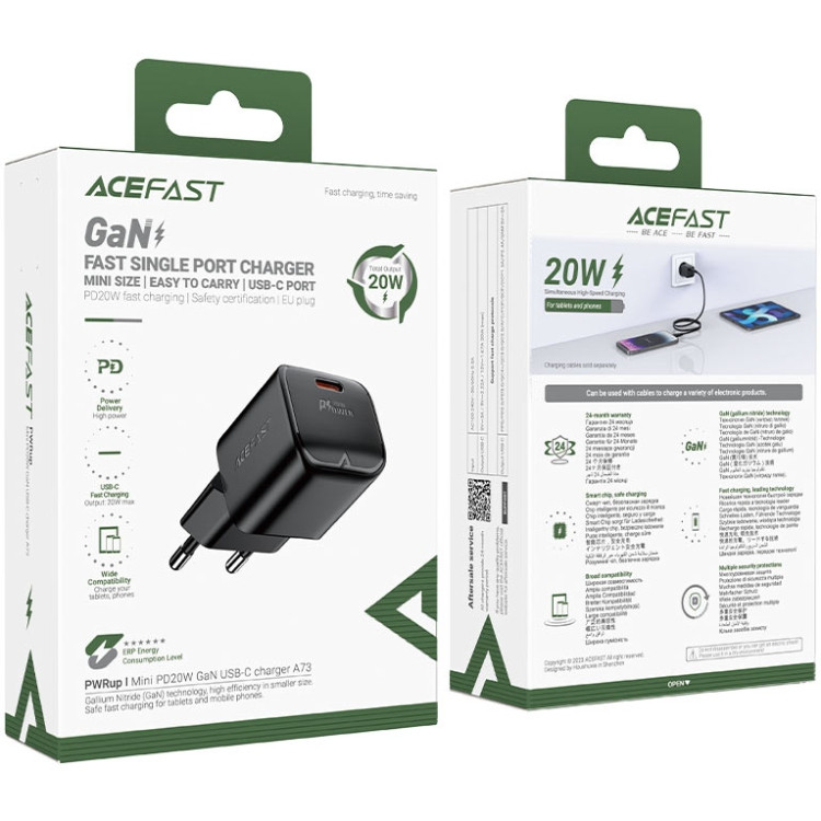 Зарядний пристрій USB-C 20W Gan A73 mini Fast Charger Black Acefast Винница - изображение 4