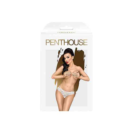 Трусики-бікіні Penthouse Catch Me S/M White, мереживо, вузькі ремінці, вирізи на сідницях, бантик Sex Aura Київ