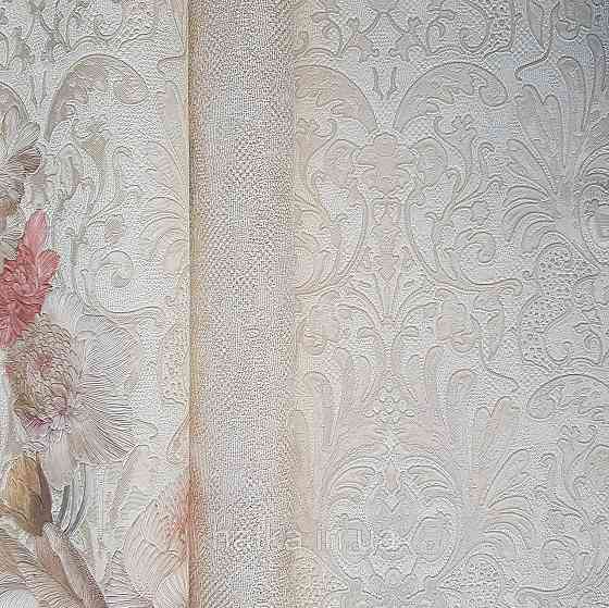 Шпалери метрові вінілові на флізелін Yuanlong Samsara метрові вензелі завитки структурні пісочний білі Київ