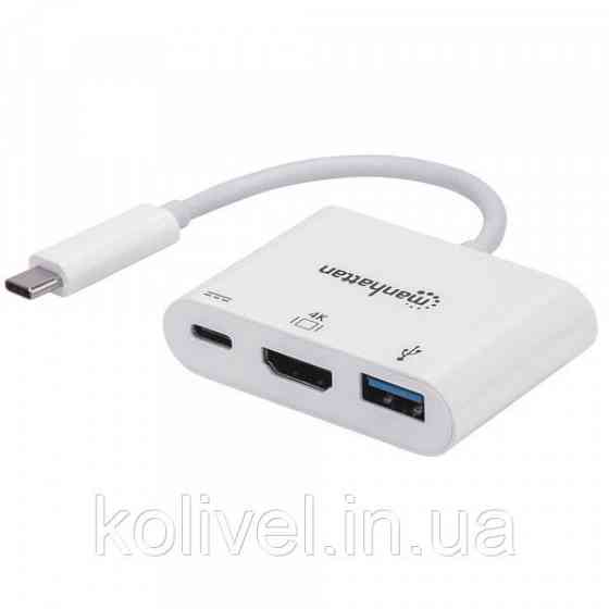 Док-станція USB3.1 Type-C --> HDMI/USB 3.0/PD 60W 4-in-1 White Manhattan (152945) Київ