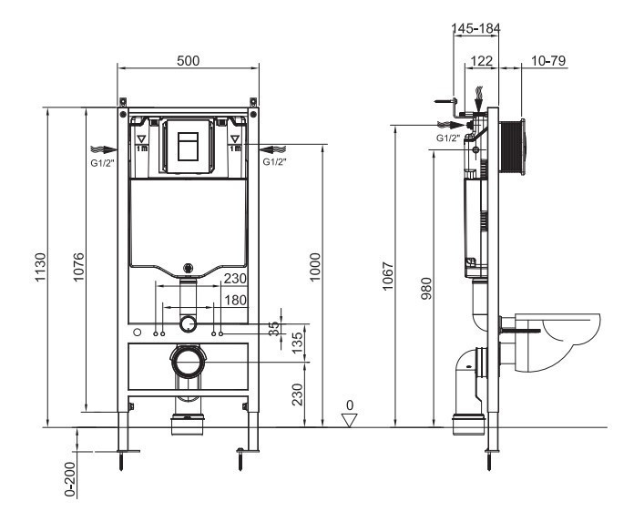 Інсталяція для підвісного унітазу Koer KT-0504-01 500x126x1150mm з панеллю змиву KT-0607-01 Хром (K ( 31908 ) Харьков - изображение 4