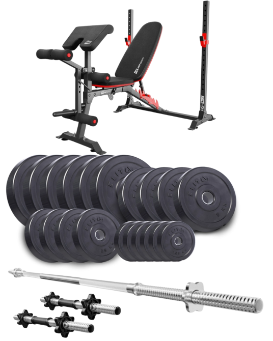 Набір Elitum Titan 109кг з лавою HS-1095, штангою та гантелями Киев - изображение 1