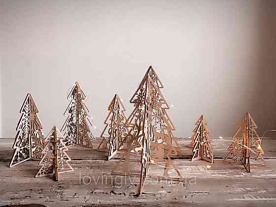 Святкова об'ємна декорація. Набір з 10 ялинок різного розміру та дизайнів. Ірпінь