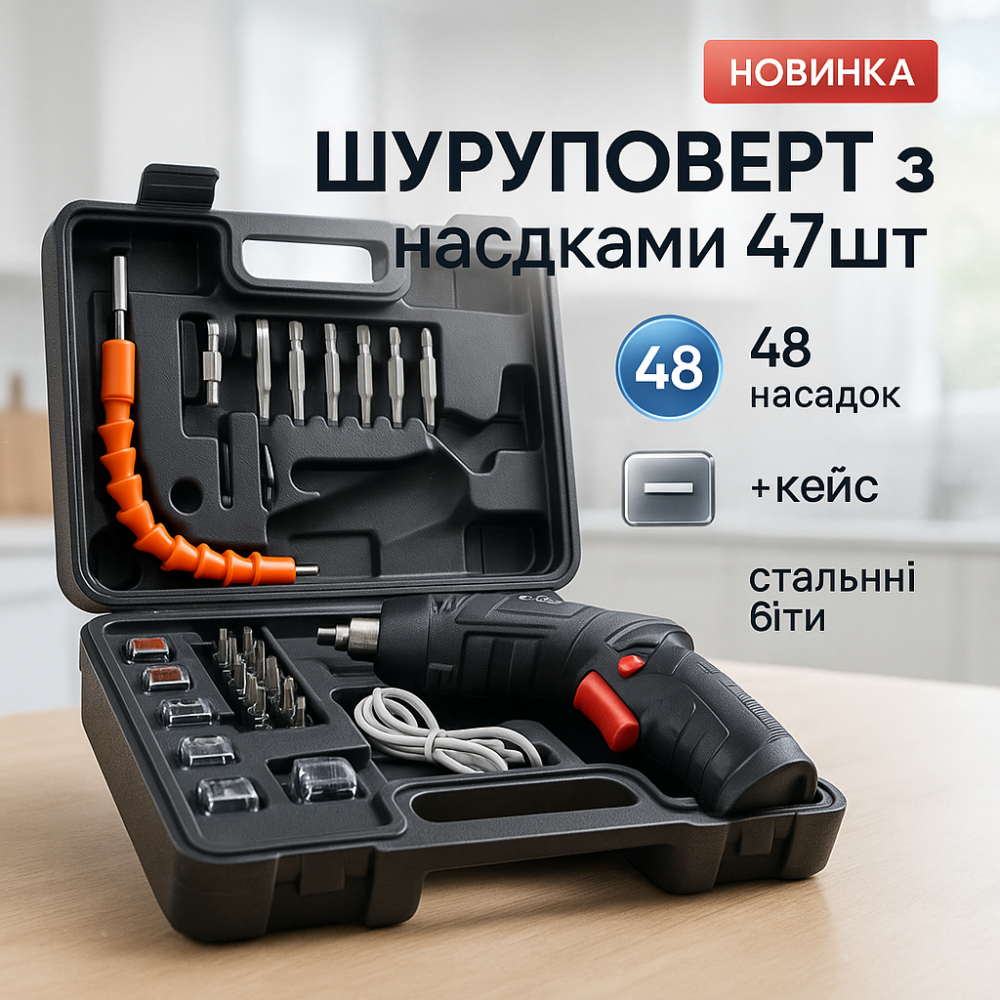 Електрична викрутка з різноманітними насадками, Надійний шуруповерт для дому з набором AB-27 Львів - фото 13