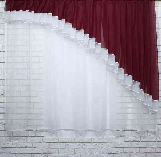 Кухонный комплект VR-Textil № 062к шторка с ламбрекеном бордовый белым 150х170 см (50-129) Киев