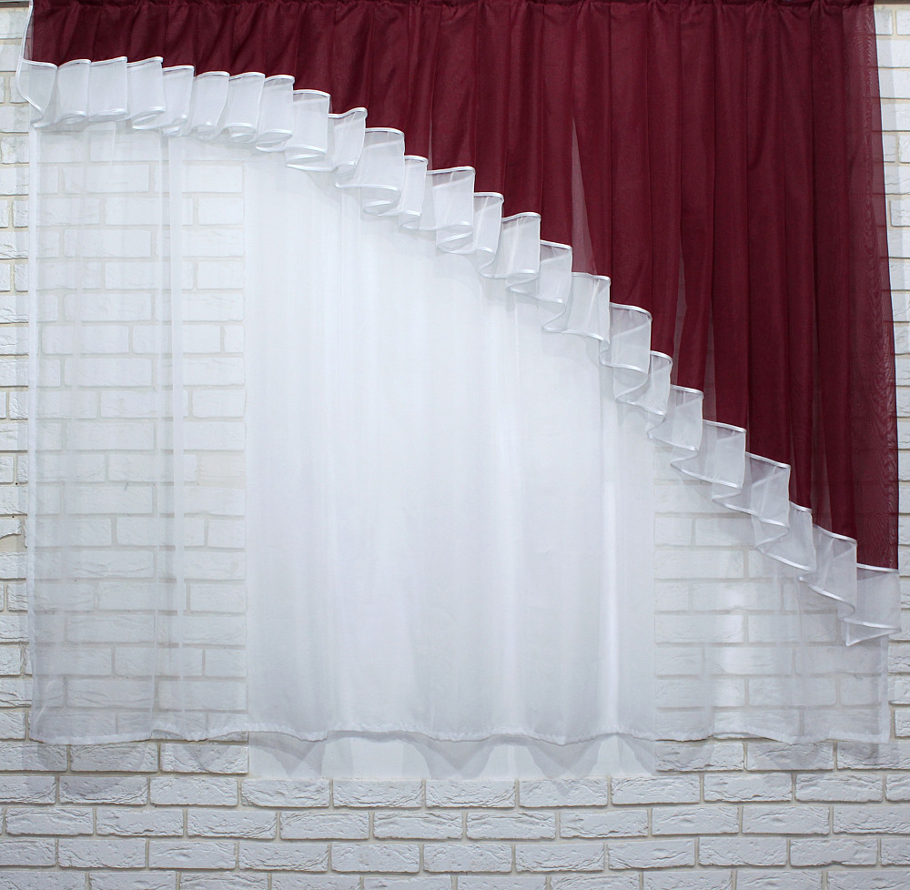 Кухонный комплект VR-Textil № 062к шторка с ламбрекеном бордовый белым 150х170 см (50-129) Киев - изображение 3